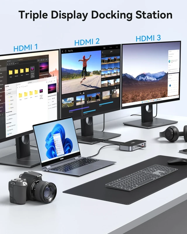 Alt view image 3 of 7 - Selore 3 HDMI Docking Station Triple Monitor Docking Station 3 Monitors USB C Dock, Triple HDMI, Triple 4K Display, 10Gbps Tata Transfer, 100W PD Charging, USB C Hub, USB C Dongle for Windows macOS