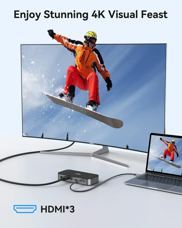Alt view image 4 of 7 - Selore 3 HDMI Docking Station Triple Monitor Docking Station 3 Monitors USB C Dock, Triple HDMI, Triple 4K Display, 10Gbps Tata Transfer, 100W PD Charging, USB C Hub, USB C Dongle for Windows macOS