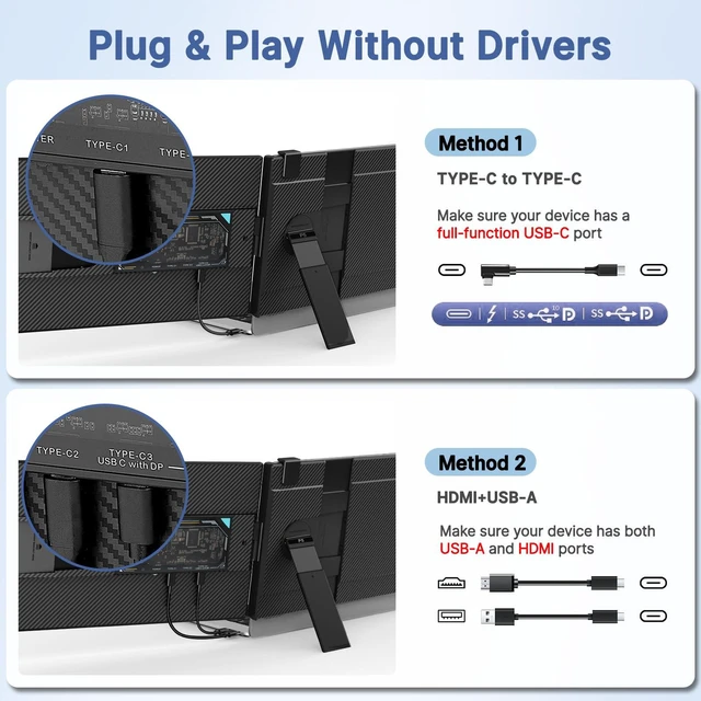 Alt view image 7 of 7 - Laptop Screen Extender 15.6", Detachable 1080P FHD Portable Monitor for Laptop, Travel Dual Monitor with 360° Rotating Stand for 13-17" Laptop, Plug & Play Compatible with Mac/Windows/Android/Chrome