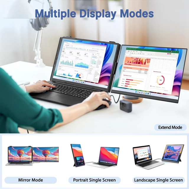 Alt view image 4 of 7 - Laptop Screen Extender 15.6", Detachable 1080P FHD Portable Monitor for Laptop, Travel Dual Monitor with 360° Rotating Stand for 13-17" Laptop, Plug & Play Compatible with Mac/Windows/Android/Chrome