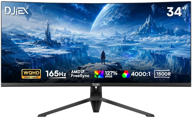 Main image of 34 Inch Ultrawide Curved Gaming Monitor WQHD(2560 x1440) 165Hz, 1500R Tilt Adjustable, 1ms MPRT, 21:9, PIP/PBP, 4000:1, 127%sRGB, FreeSync, HDMI & DP, Panoramic for Office Business
