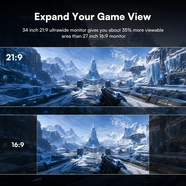 Alt view image 3 of 7 - 34 Inch Ultrawide Curved Gaming Monitor WQHD(2560 x1440) 165Hz, 1500R Tilt Adjustable, 1ms MPRT, 21:9, PIP/PBP, 4000:1, 127%sRGB, FreeSync, HDMI & DP, Panoramic for Office Business