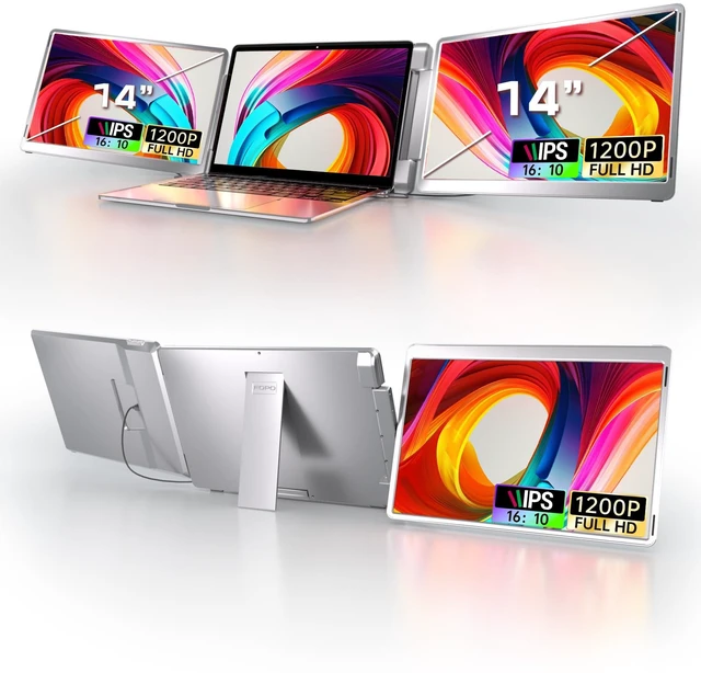 Main image of 14" Triple Monitor Laptop Screen Extender, FHD 1200P 16:10 Laptop Screen Extender Left Screen 360° Flip Portable Monitor for 12-16.5" Laptops Plug & Play Laptop Screen Extender