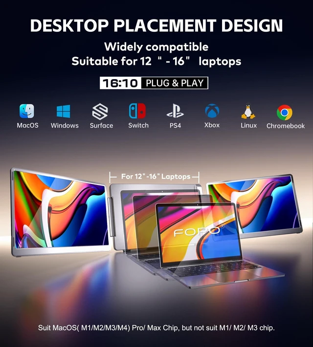 Alt view image 4 of 7 - 14" Triple Monitor Laptop Screen Extender, FHD 1200P 16:10 Laptop Screen Extender Left Screen 360° Flip Portable Monitor for 12-16.5" Laptops Plug & Play Laptop Screen Extender