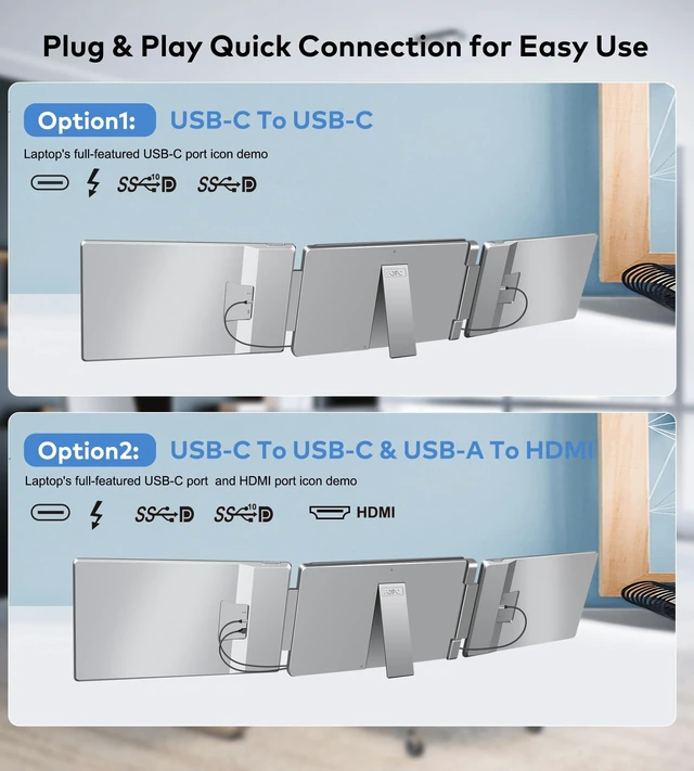 Alt view image 5 of 7 - 14" Triple Monitor Laptop Screen Extender, FHD 1200P 16:10 Laptop Screen Extender Left Screen 360° Flip Portable Monitor for 12-16.5" Laptops Plug & Play Laptop Screen Extender