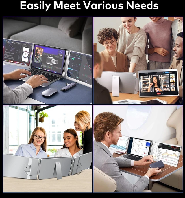 Alt view image 7 of 7 - 14" Triple Monitor Laptop Screen Extender, FHD 1200P 16:10 Laptop Screen Extender Left Screen 360° Flip Portable Monitor for 12-16.5" Laptops Plug & Play Laptop Screen Extender