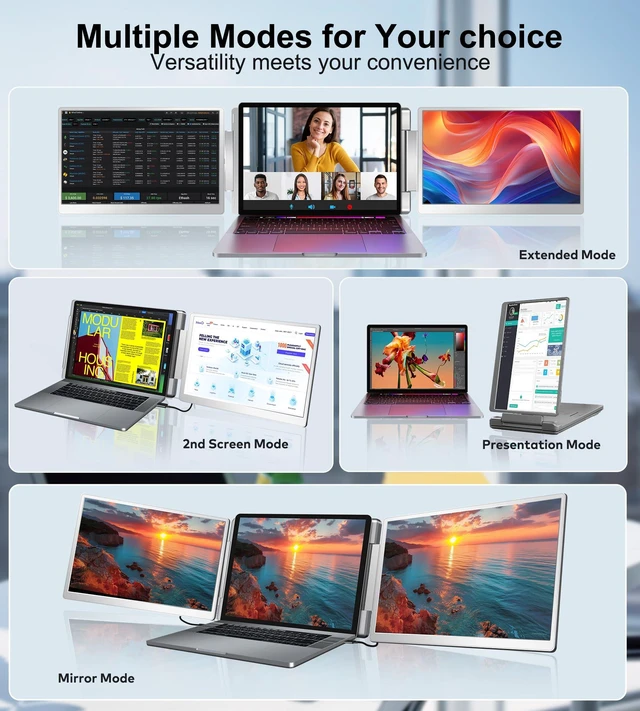 Alt view image 6 of 7 - 14" Triple Monitor Laptop Screen Extender, FHD 1200P 16:10 Laptop Screen Extender Left Screen 360° Flip Portable Monitor for 12-16.5" Laptops Plug & Play Laptop Screen Extender