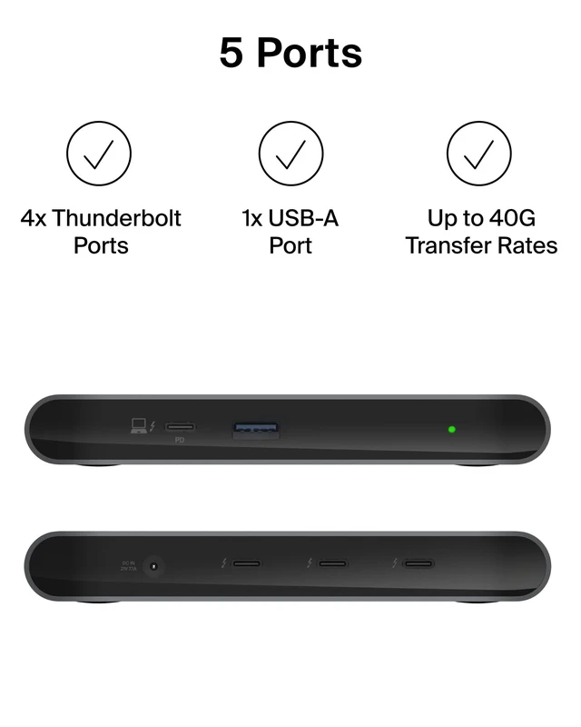 Alt view image 4 of 6 - Connect Thunderbolt 4 Docking Station, 5-in-1 USB-C Multiport Core Hub w/ 96W Power Delivery for Mac, Windows, Single 8K or Dual 4K Display, Thunderbolt 4 Cable & Power Supply Included