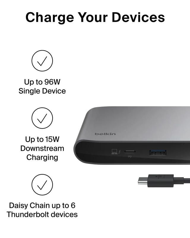 Alt view image 5 of 6 - Connect Thunderbolt 4 Docking Station, 5-in-1 USB-C Multiport Core Hub w/ 96W Power Delivery for Mac, Windows, Single 8K or Dual 4K Display, Thunderbolt 4 Cable & Power Supply Included