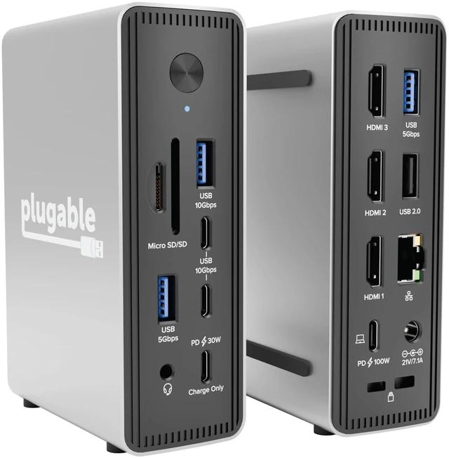 Main image of USB-C Triple Display Laptop Docking Station 3 Monitors, 15-in-1: 3X HDMI, Dual 4K or Triple (1x 4K60 + 2X 1080p) 2.5GbE, 100W PD, 30W USB-C Charge Port, Driverless for Windows, UD-MSTH3
