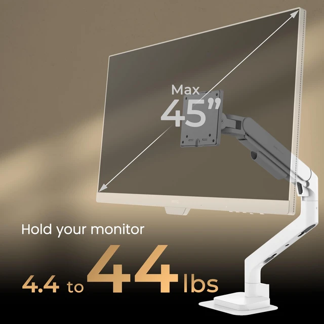 Alt view image 2 of 7 - ErgoArm BSH02 Heavy Duty VESA Desk Mount for Screen up to 45" & 44 lbs VESA 75×75, 100×100. Fits desks 1245mm thick. Reinforcement plate desktop protect. Top mounting - clamp & grommet. White