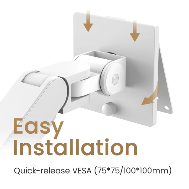 Alt view image 7 of 7 - ErgoArm BSH02 Heavy Duty VESA Desk Mount for Screen up to 45" & 44 lbs VESA 75×75, 100×100. Fits desks 1245mm thick. Reinforcement plate desktop protect. Top mounting - clamp & grommet. White