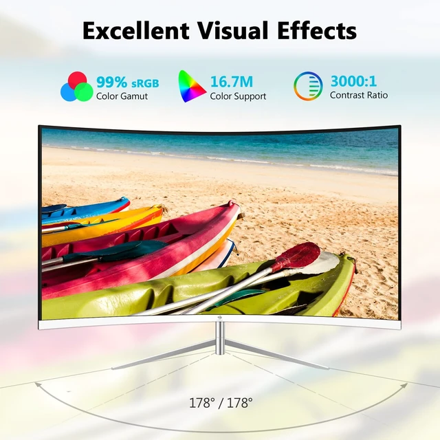 Alt view image 3 of 7 - Z-Edge 27 inch Curved Computer Monitor, FHD 100Hz White PC Monitor, HDMI U27C Eye Care, Frameless,1800R,99%sRGB,3000:1 contrast, 250 cd/m2 brightness,5ms response time, for Work, Business,Gaming