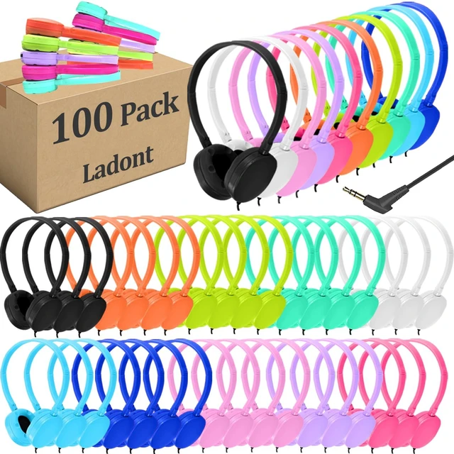 Main image of 100 Pack Classroom Headphones, Bulk Kids Headphones for School Student Boys Girls Teens, 3.5mm Plug for Computer Chromebook,Grades K-12(10 Color)