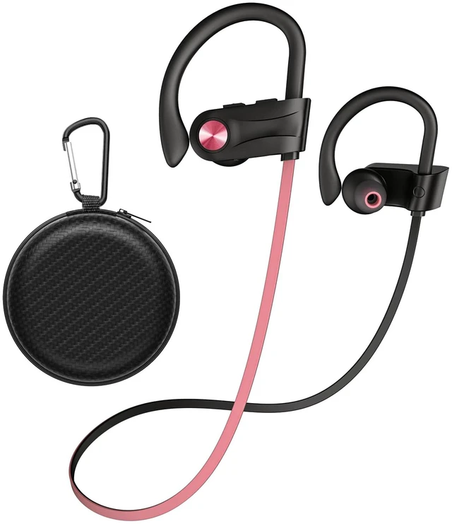 Main image of Wireless Bluetooth 5.3 Wireless Headphones with 16Hrs Long Playtime Stereo IPX7 Waterproof in-Ear Earphones, Noise Cancelling Headphones for Running, Black&Pink