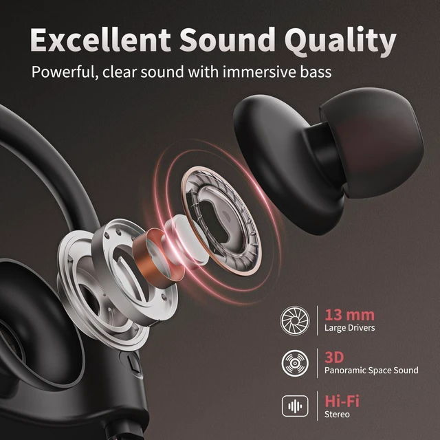 Alt view image 4 of 7 - Wireless Bluetooth 5.3 Wireless Headphones with 16Hrs Long Playtime Stereo IPX7 Waterproof in-Ear Earphones, Noise Cancelling Headphones for Running, Black&Pink