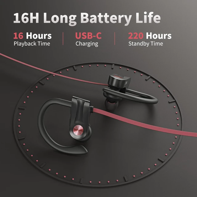 Alt view image 7 of 7 - Wireless Bluetooth 5.3 Wireless Headphones with 16Hrs Long Playtime Stereo IPX7 Waterproof in-Ear Earphones, Noise Cancelling Headphones for Running, Black&Pink