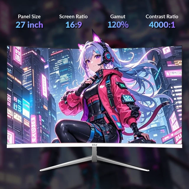 Alt view image 3 of 7 - 27 inch White Gaming Monitor,240-300Hz Curved Monitor,Full HD 1080P Computer Monitor,Eye-Care Display with HDMI,DP,FreeSync,Wall Mountable for Office and Home