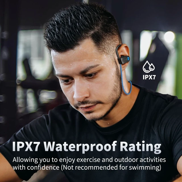 Alt view image 7 of 7 - Wireless Headphones Bluetooth 5.3 Headphones with 16 Hours Playtime, Over-Ear Stereo Bass Earphones with Earhooks Headset, Sports Earbuds with Storage Bag for Running, Blue