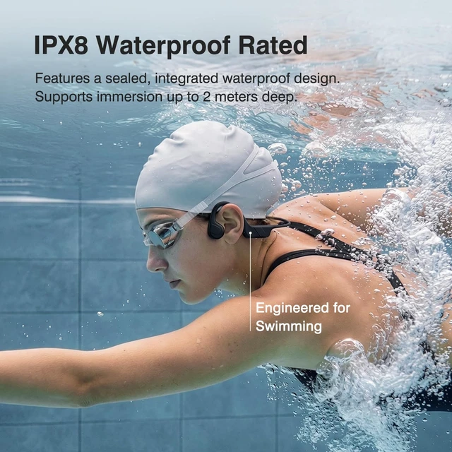 Alt view image 2 of 7 - Bone Conduction Headphones IPX8 Waterproof Swimming Earbuds for Running Underwater Wireless Headset with MP3 Mode, 12H Playtime, Built-in Memory Bluetooth 6.0 Open Ear Buds, Lightweight for Cycling