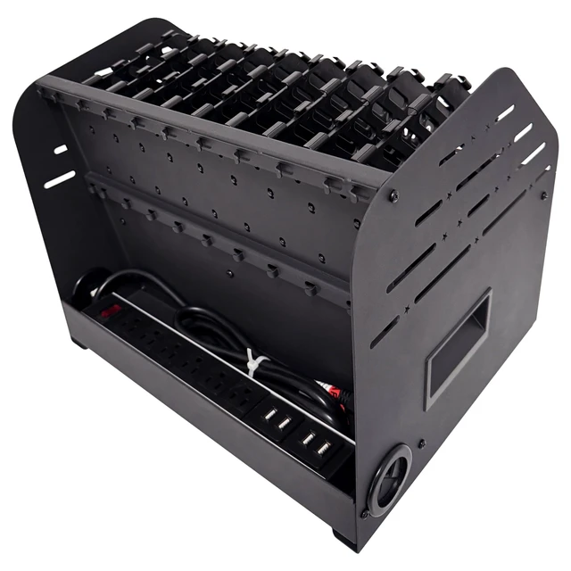 Alt view image 5 of 7 - 10-Device Laptop & Tablet Charging Station with 6 AC & 4 USB Fast Charging for Chromebooks, iPads & Devices up to 15.6", Ideal for Classrooms, Schools, Offices & Libraries,Black
