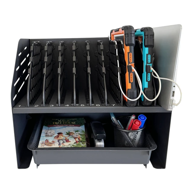 Alt view image 6 of 7 - 10-Device Laptop & Tablet Charging Station with 6 AC & 4 USB Fast Charging for Chromebooks, iPads & Devices up to 15.6", Ideal for Classrooms, Schools, Offices & Libraries,Black