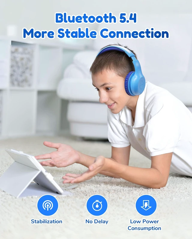 Alt view image 5 of 7 - K2 Kids Bluetooth Headphones for School, Kids Headphones with Mic Volume Limited, 40H Playtime, Built-in Mic, Stereo Sound, Foldable Over-Ear Headphone for Kids/Toddler/Travel, Royal Blue