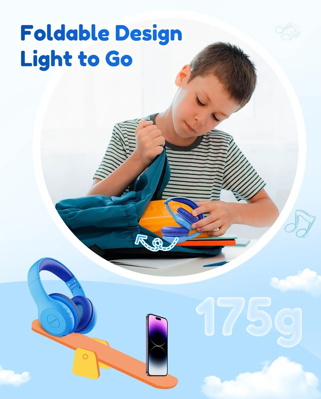 Alt view image 7 of 7 - K2 Kids Bluetooth Headphones for School, Kids Headphones with Mic Volume Limited, 40H Playtime, Built-in Mic, Stereo Sound, Foldable Over-Ear Headphone for Kids/Toddler/Travel, Royal Blue