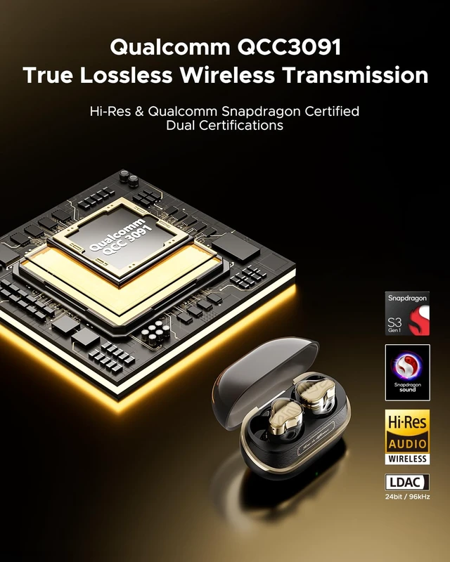 Alt view image 3 of 7 - H3 Wireless Headphones, Triple Driver LDAC aptX Lossless, 55dB 55dB Hybrid ANC, 6MIC AI ENC, Bluetooth 5.4, IPX5 Waterproof, Fast Charging 10min=2hrs, Multipoint Connection, App EQ
