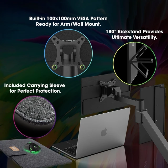 Alt view image 6 of 7 - Portable Monitor 15.6 Inch 1080p 100% sRGB Ultra-Slim Gaming Display Laptop Monitor 1920x1080 180° Kickstand, Carrying Case for PC, Mac, Phone, Dex, Xbox, PS5, USB-C & HDMI Connectivity