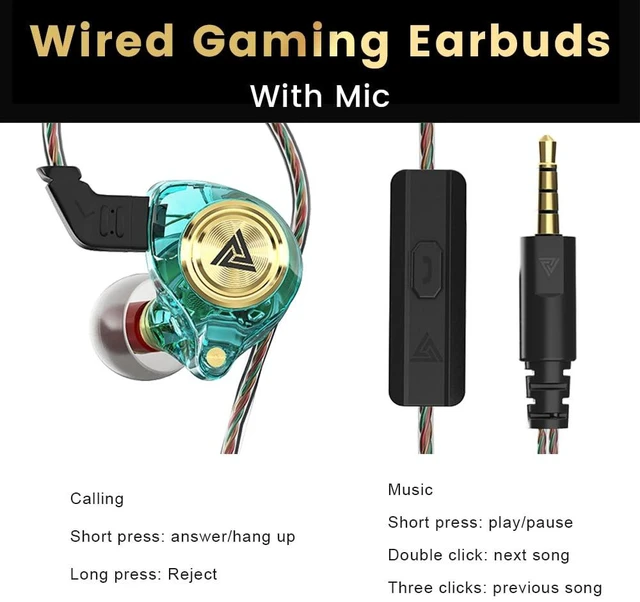 Alt view image 6 of 7 - Wired Gaming Earbuds, Ak3file in Ear Monitors, Deep Bass Sound Wired Earbuds, HiFi in Ear Headphones with 1DD 10mm Dynamic Driver, IEM for Music Gaming Video Calling (Green)