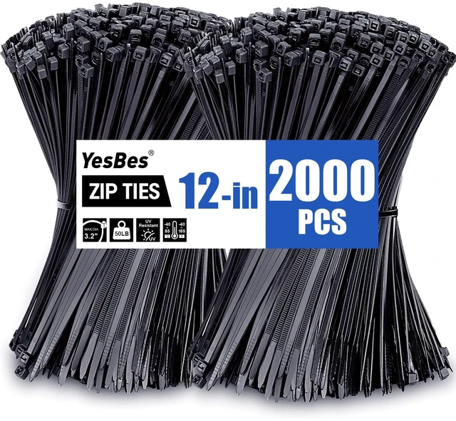 Main image of 12 Inch 2000 PCS Zip Ties, Cable Ties 50lbs Tensile Strength, Black Zip Ties for Indoor and Outdoor Use, UV Resistant Wire Ties