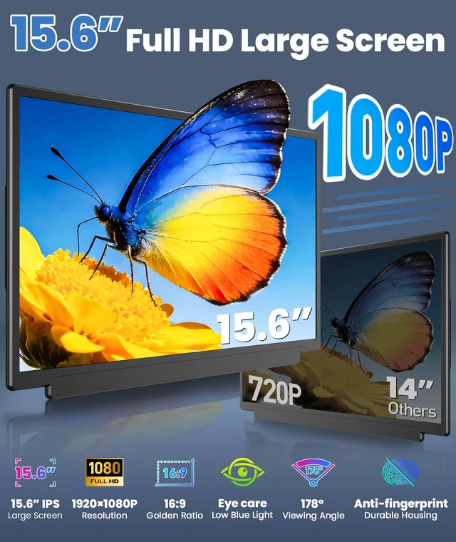 Alt view image 2 of 7 - 15.6" Detachable Laptop Screen Extender, Ultra-Light Portable Monitor FHD 1080P Display, Dual Monitor for 14"-17.3" Laptops, One Cable Plug & Play, Compatible with Windows, Mac, ChromeOS, PS5