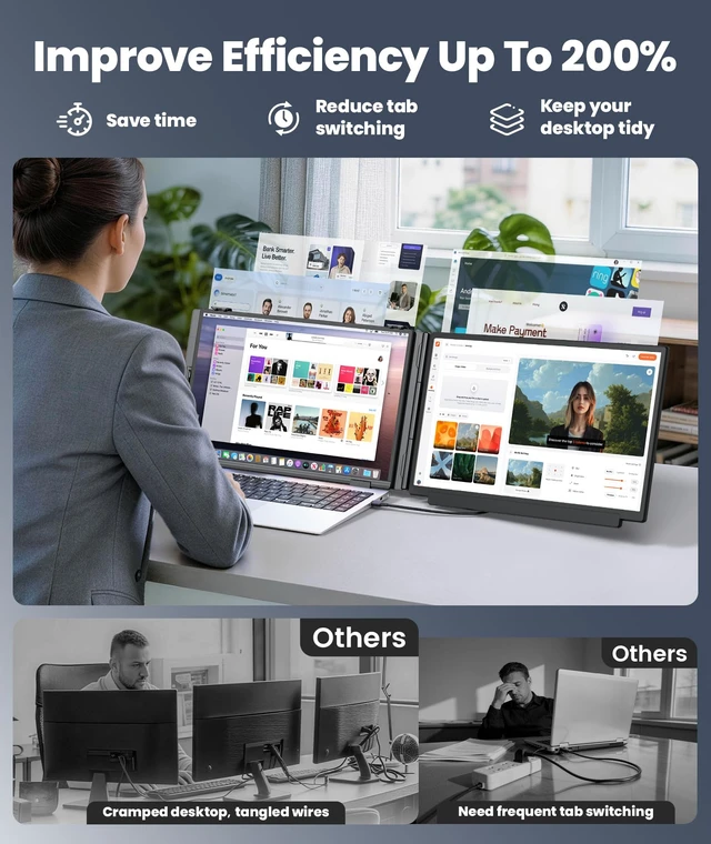 Alt view image 5 of 7 - 15.6" Detachable Laptop Screen Extender, Ultra-Light Portable Monitor FHD 1080P Display, Dual Monitor for 14"-17.3" Laptops, One Cable Plug & Play, Compatible with Windows, Mac, ChromeOS, PS5