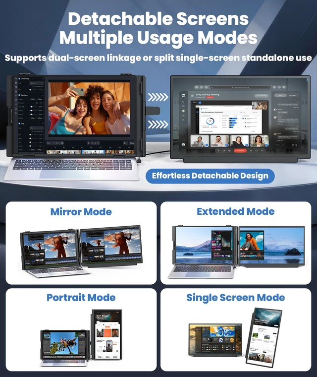 Alt view image 3 of 7 - 15.6" Detachable Laptop Screen Extender, Ultra-Light Portable Monitor FHD 1080P Display, Dual Monitor for 14"-17.3" Laptops, One Cable Plug & Play, Compatible with Windows, Mac, ChromeOS, PS5
