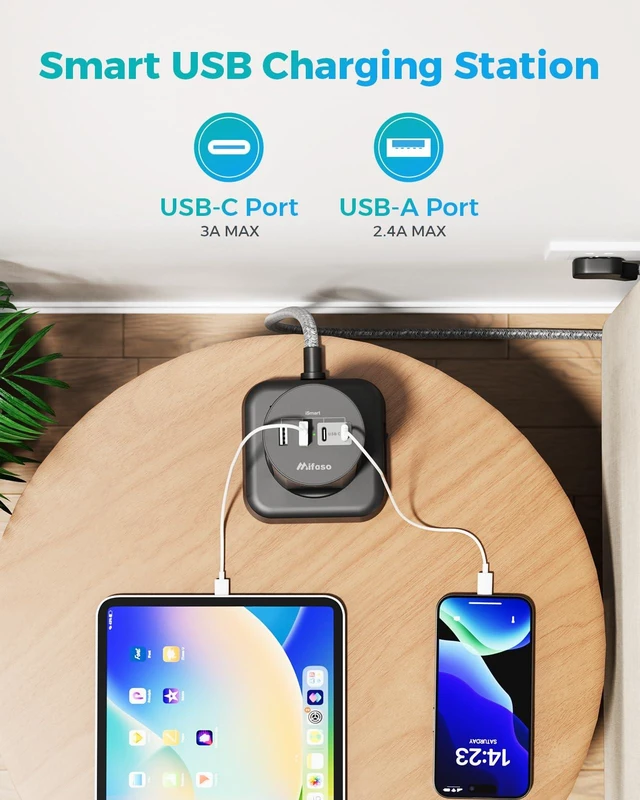 Alt view image 4 of 7 - Charging Station Tower, 10Ft Power Strips with Surge Protection, Flat Plug 12 Outlets 4 USB Ports, 1875W/15A 1080J Extension Cord with Multiple Outlets, Office Desk Supplies, Dorm Essentials