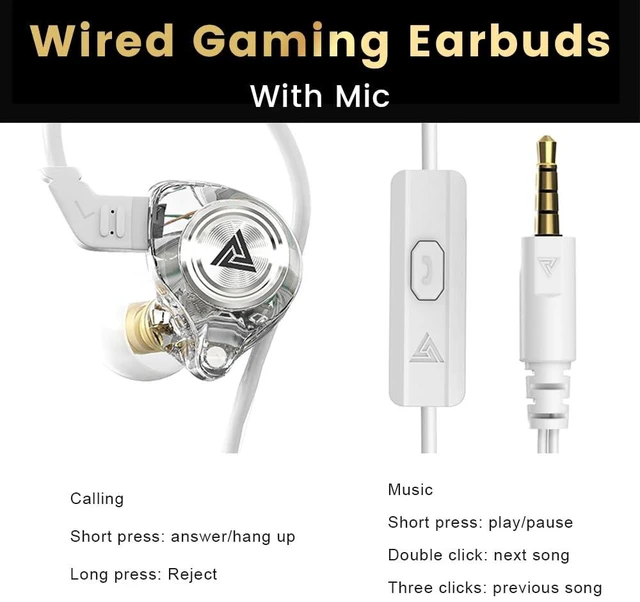 Alt view image 6 of 7 - Wired Gaming Earbuds, Ak3file in Ear Monitors, Deep Bass Sound Wired Earbuds, HiFi in Ear Headphones with 1DD 10mm Dynamic Driver, IEM for Music Gaming Video Calling (White)