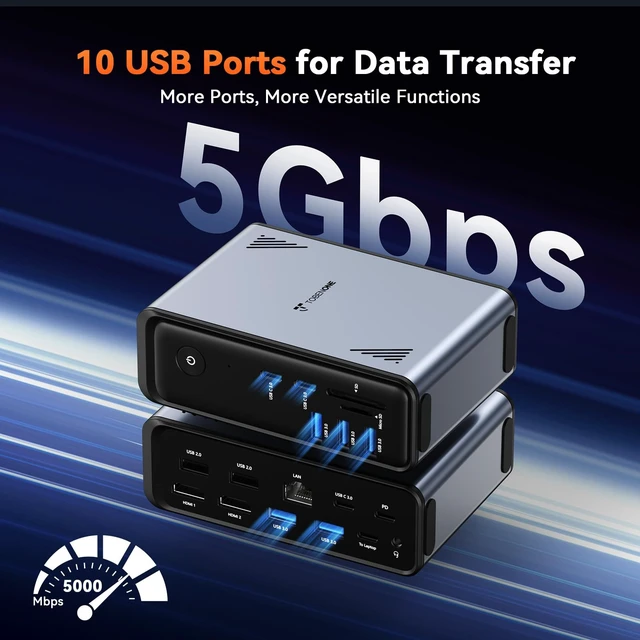 Alt view image 3 of 7 - 19-in-1 Laptop Docking Station Dual Monitor,10 USB C/A,2×4K HDMI Docking Station with Ethernet,PD 3.0, for Office & Home Multi-Screen Users, Fits Windows/HP/Dell Laptops (No Power Adapter)