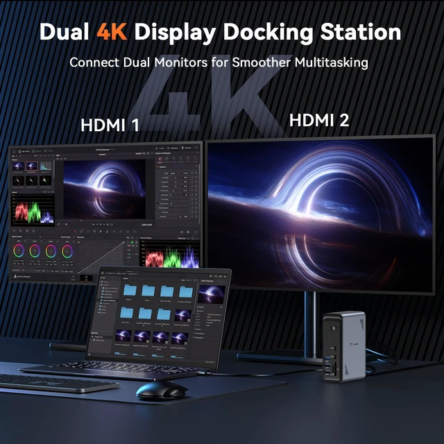 Alt view image 4 of 7 - 19-in-1 Laptop Docking Station Dual Monitor,10 USB C/A,2×4K HDMI Docking Station with Ethernet,PD 3.0, for Office & Home Multi-Screen Users, Fits Windows/HP/Dell Laptops (No Power Adapter)