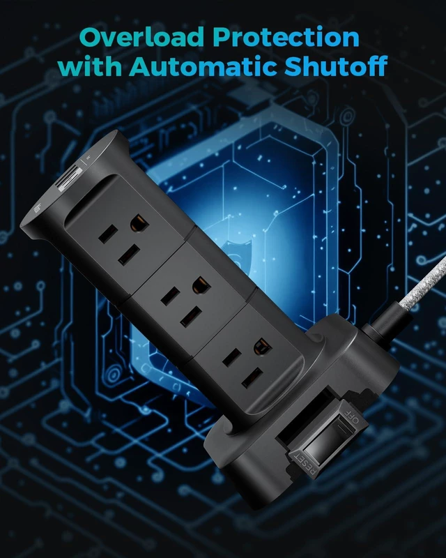 Alt view image 6 of 7 - Charging Station Tower, 10Ft Power Strips with Surge Protection, Flat Plug 12 Outlets 4 USB Ports, 1875W/15A 1080J Extension Cord with Multiple Outlets, Office Desk Supplies, Dorm Essentials