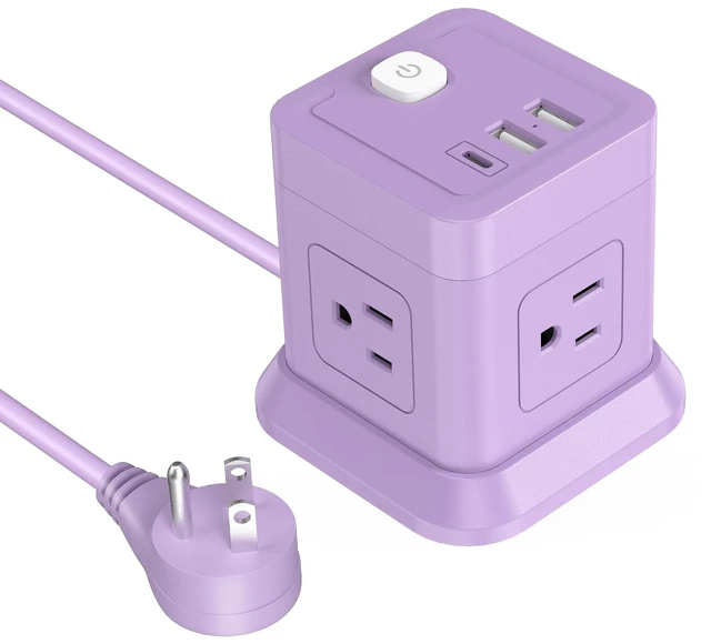 Main image of Cube Power Strip USB C, 4 Outlets 3 USB 5 FT Extension Cord Purple Space Saving Cube Shape Widely Spaced Outlets with USB C Port Flat Plug Power Strip for Travel Dorm Office Bedroom ETL Listed