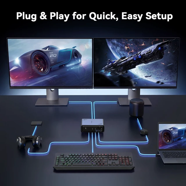 Alt view image 6 of 7 - 19-in-1 Laptop Docking Station Dual Monitor,10 USB C/A,2×4K HDMI Docking Station with Ethernet,PD 3.0, for Office & Home Multi-Screen Users, Fits Windows/HP/Dell Laptops (No Power Adapter)