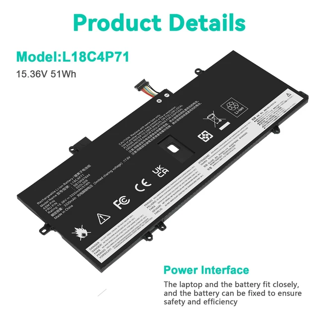 Alt view image 2 of 7 - L18C4P71 L18L4P71 L18L4P71 L18M4P72 Laptop Battery Compatible with Lenovo ThinkPad X1 Yoga 4th Gen / X1 Carbon 7th Gen 2019 8th Gen 2020 Series SB10K97643 SB10K97642 SB10K97644 02DL005 02DL006 02DL004