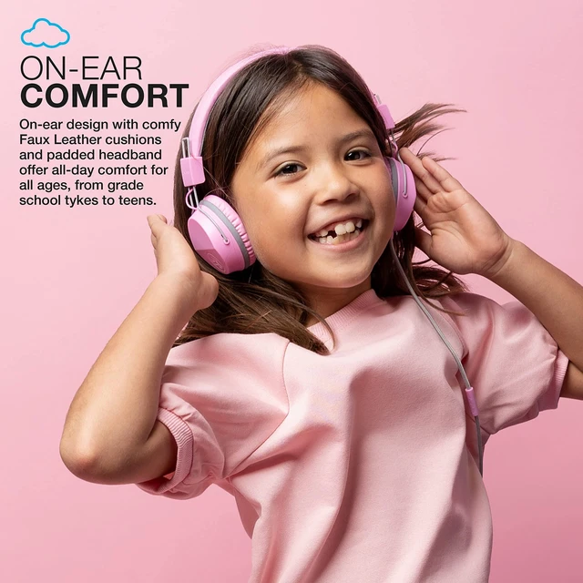 Alt view image 2 of 5 - JBuddies Studio on-Ear Kids Wired Headphones with mic, Volume Limiter, Foldable, Adjustable, Noise Isolation, Pink