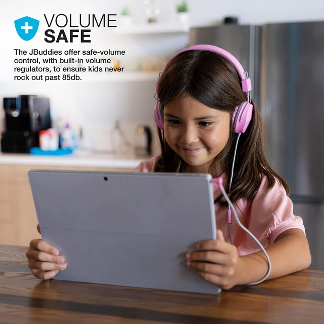 Alt view image 3 of 5 - JBuddies Studio on-Ear Kids Wired Headphones with mic, Volume Limiter, Foldable, Adjustable, Noise Isolation, Pink