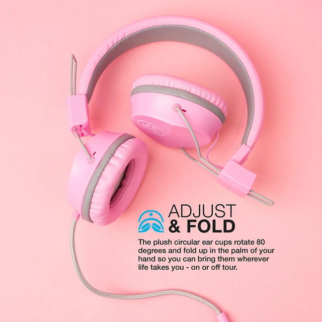 Alt view image 4 of 5 - JBuddies Studio on-Ear Kids Wired Headphones with mic, Volume Limiter, Foldable, Adjustable, Noise Isolation, Pink