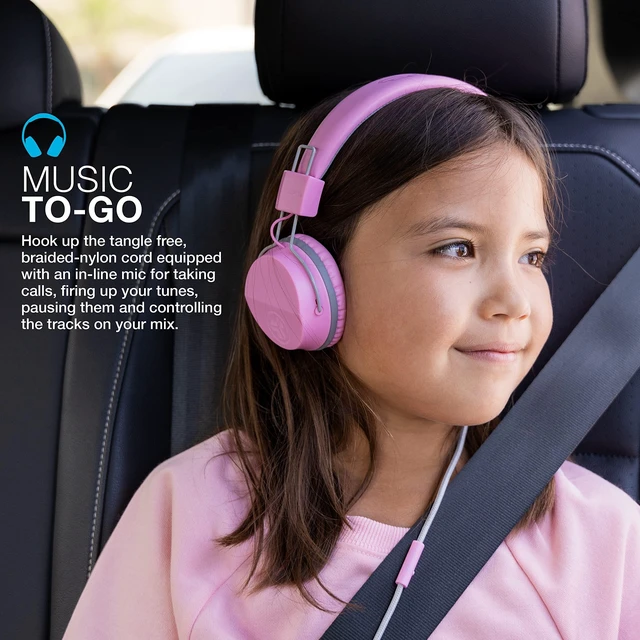 Alt view image 5 of 5 - JBuddies Studio on-Ear Kids Wired Headphones with mic, Volume Limiter, Foldable, Adjustable, Noise Isolation, Pink