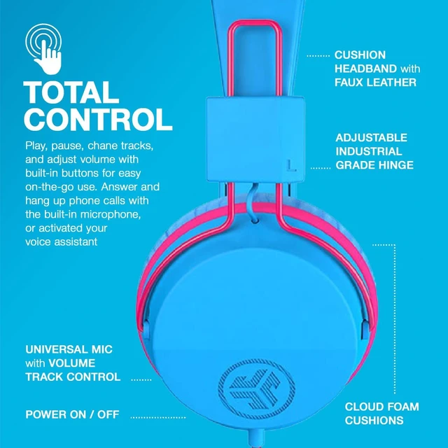 Alt view image 5 of 6 - JBuddies Studio Wired Kid Headphones, On-Ear, Cotton Candy, Volume Limited, Folding, Adjustable, Noise Isolation, with Mic