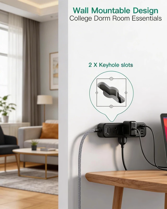 Alt view image 5 of 7 - Extension Cord with Multiple Outlets 15FT, 13-in-1 Long Power Strip 9 AC & 4 USB Ports (2 USB C), Surge Protector with 900J, 3-Sided Desktop Charging Station for Home Office College Dorm, Black