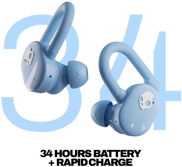 Alt view image 2 of 7 - Push Play Active Wireless Earbuds - Preppy Blue In-Ear Hanger, Bluetooth, Noise Isolating 58 Hours Battery, Sweat and Water Resistant, Microphone, Running Outdoors, Exercise